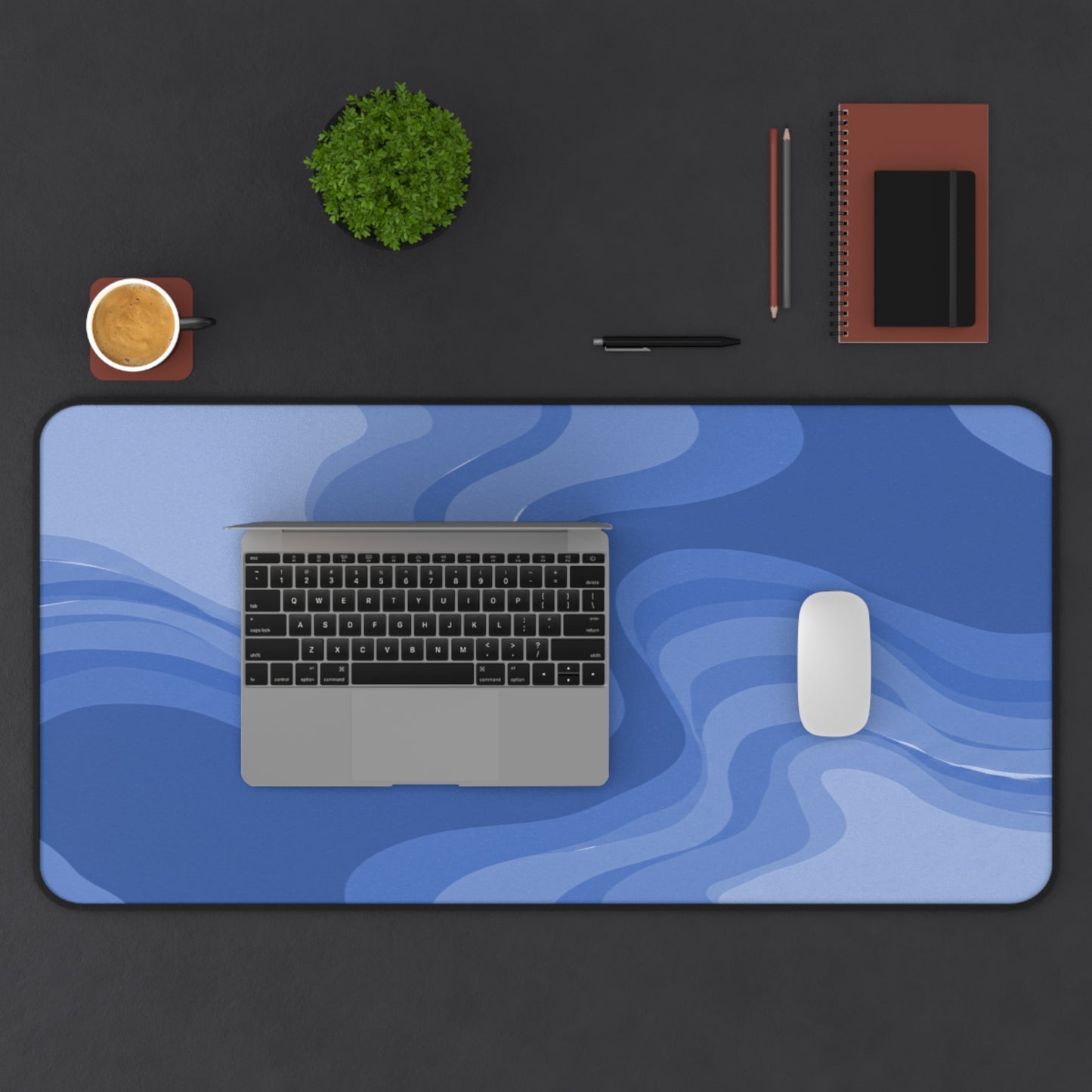 Deep Blue Wavey 16" x 32" Desk Mat