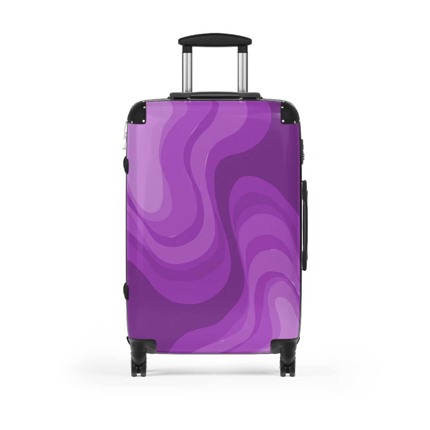 Wavey Purple Wavey Medium Suitcase with built in lock, 4 double-wheels, telescopic handle, and ABS back hard-shell