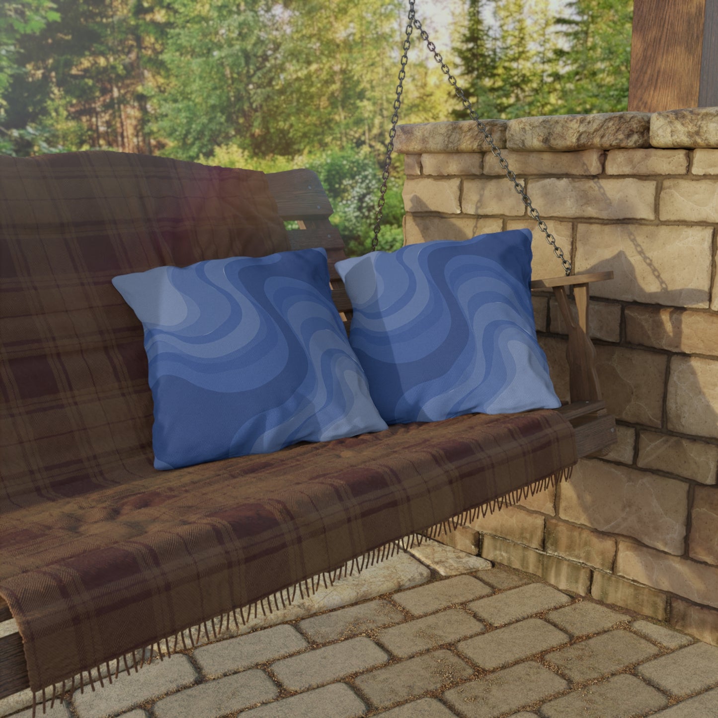 Deep Blue Wavey 18" x 18" Outdoor Pillow