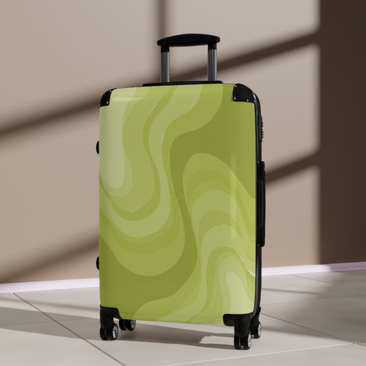Lemon Wavey Medium Suitcase with built in lock, 4 double-wheels, telescopic handle, and ABS back hard-shell