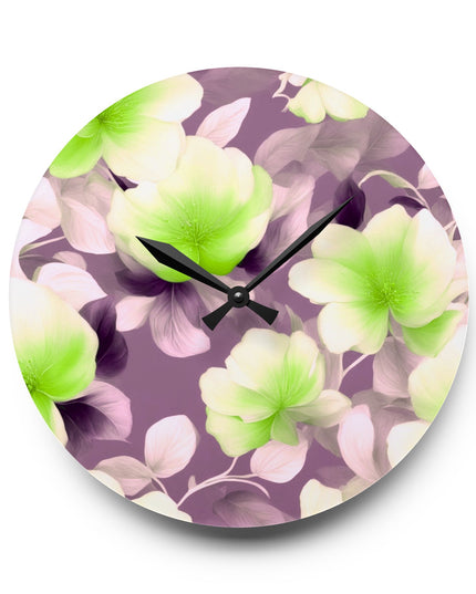 Lime Lavender Floral Bunch Acrylic Wall Clock, Round or Square, 10.75" x 10.75"