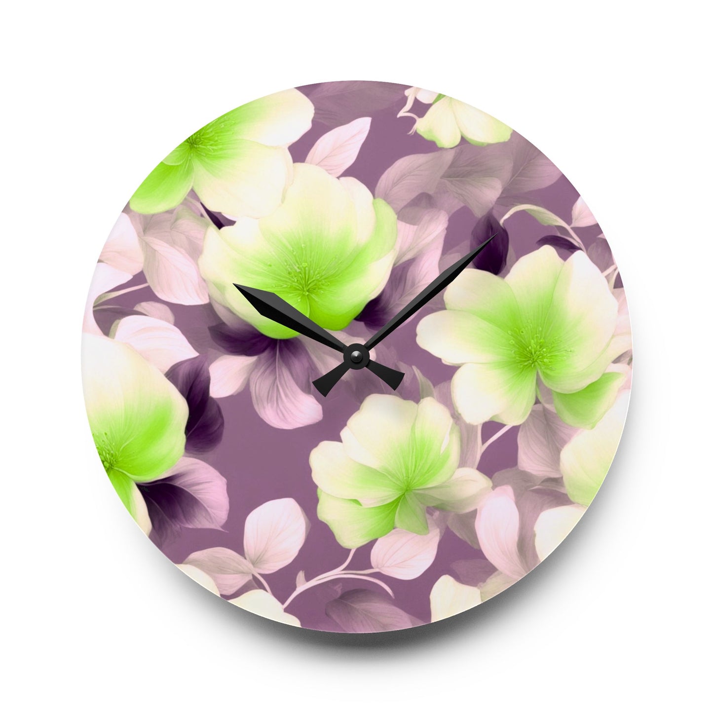 Lime Lavender Floral Bunch Acrylic Wall Clock, Round or Square, 10.75" x 10.75"