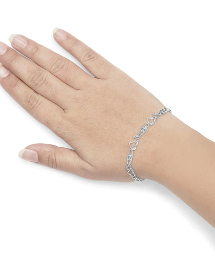 925 Sterling Silver 1/5 Cttw Diamond Double Heart Link Bracelet (I-J Color, I3 Clarity) - 7.25" Inches