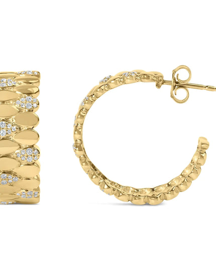 14K Yellow Gold Plated .925 Sterling Silver 3/8 Cttw Diamond Pave Pear Link J Hoop Earrings (H-I Color, I1-I2 Clarity)