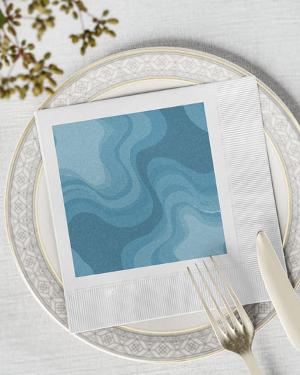 Sky Blue Wavey White Coined Napkins, 6.5" x 6.5"
