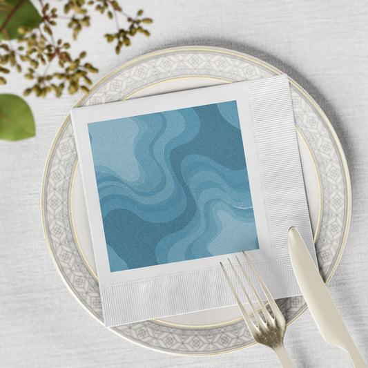 Sky Blue Wavey White Coined Napkins, 6.5" x 6.5"