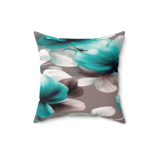 Tif Green Gray Floral Bunch Faux Suede Square Pillow, 16" x 16"