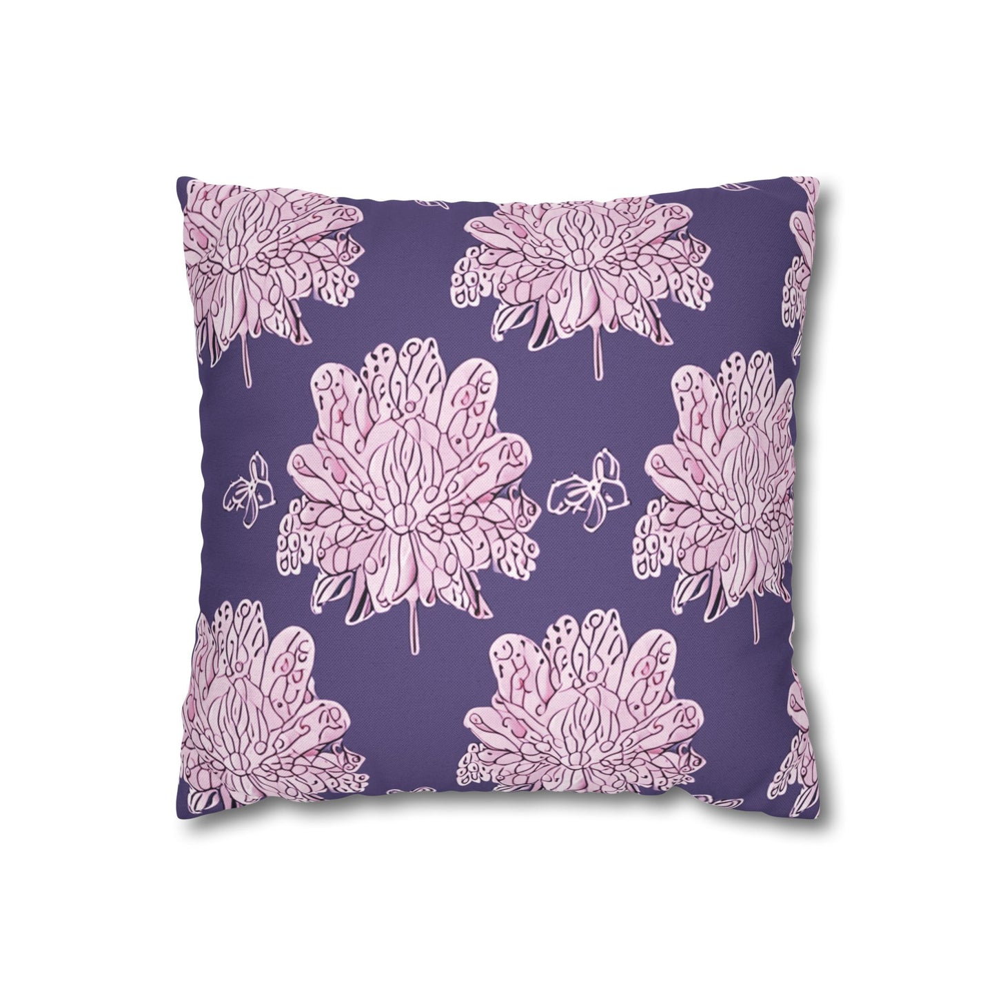 Magenta Floral Butterflies Spun Polyester Square Pillowcase, 14" x 14"
