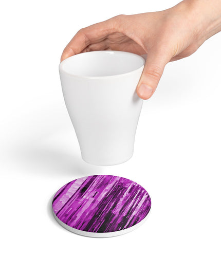 Striped Powder Lavender 4" x 4" Round Ceramic Coaster