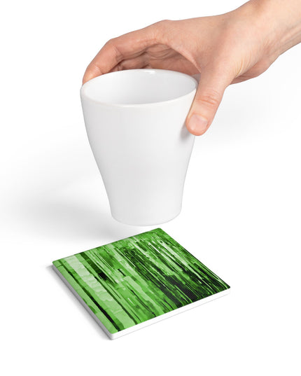 Striped Mint Pastel 4" x 4" Square Ceramic Coaster