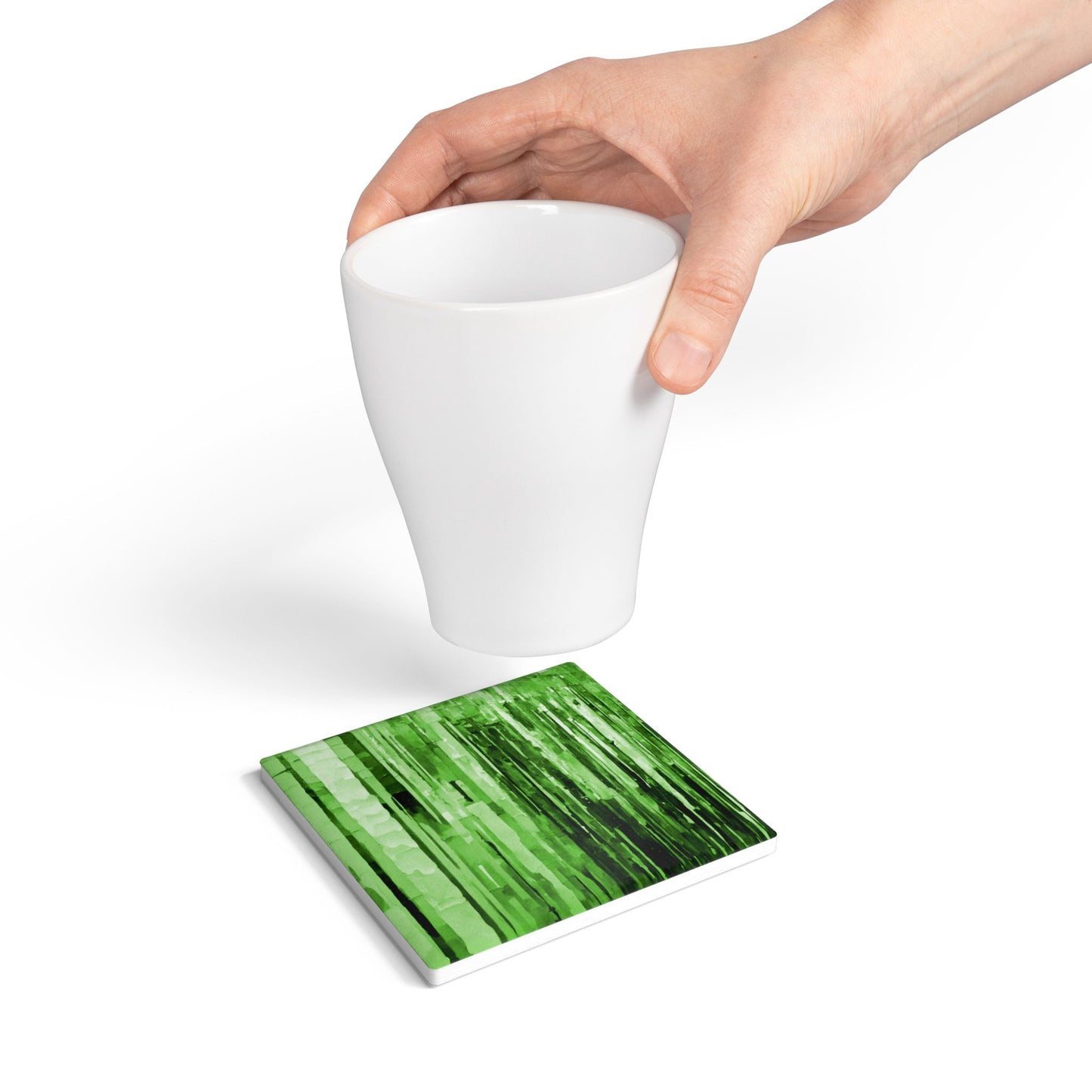 Striped Mint Pastel 4" x 4" Square Ceramic Coaster