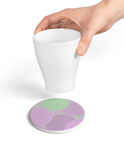 Pastel Lavender Purple and Soft Green Patches 4" x 4" Round Ceramic Coaster