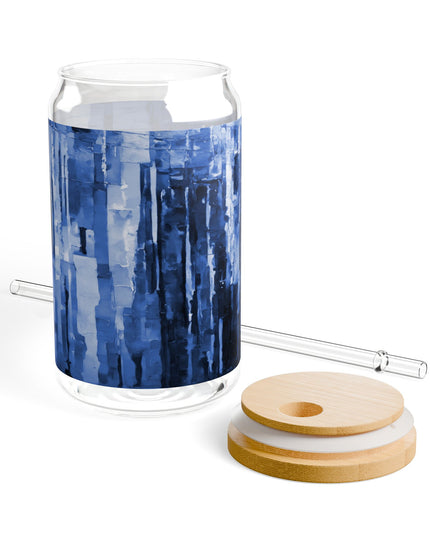 Striped Deep Blue Sipper Glass, 16oz