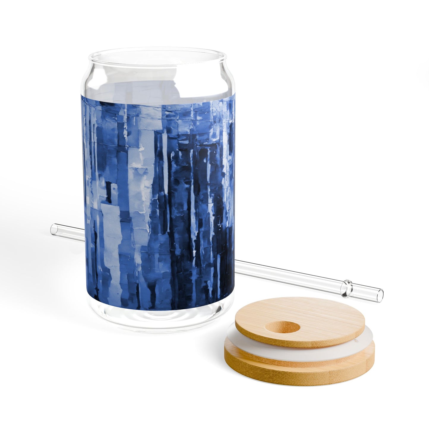 Striped Deep Blue Sipper Glass, 16oz