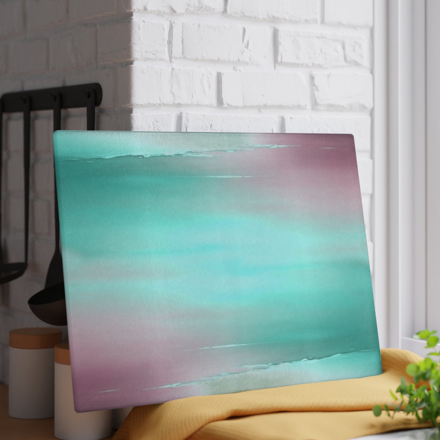 Green Sea Lavender Fog Glass Cutting Board, 11" x 15"