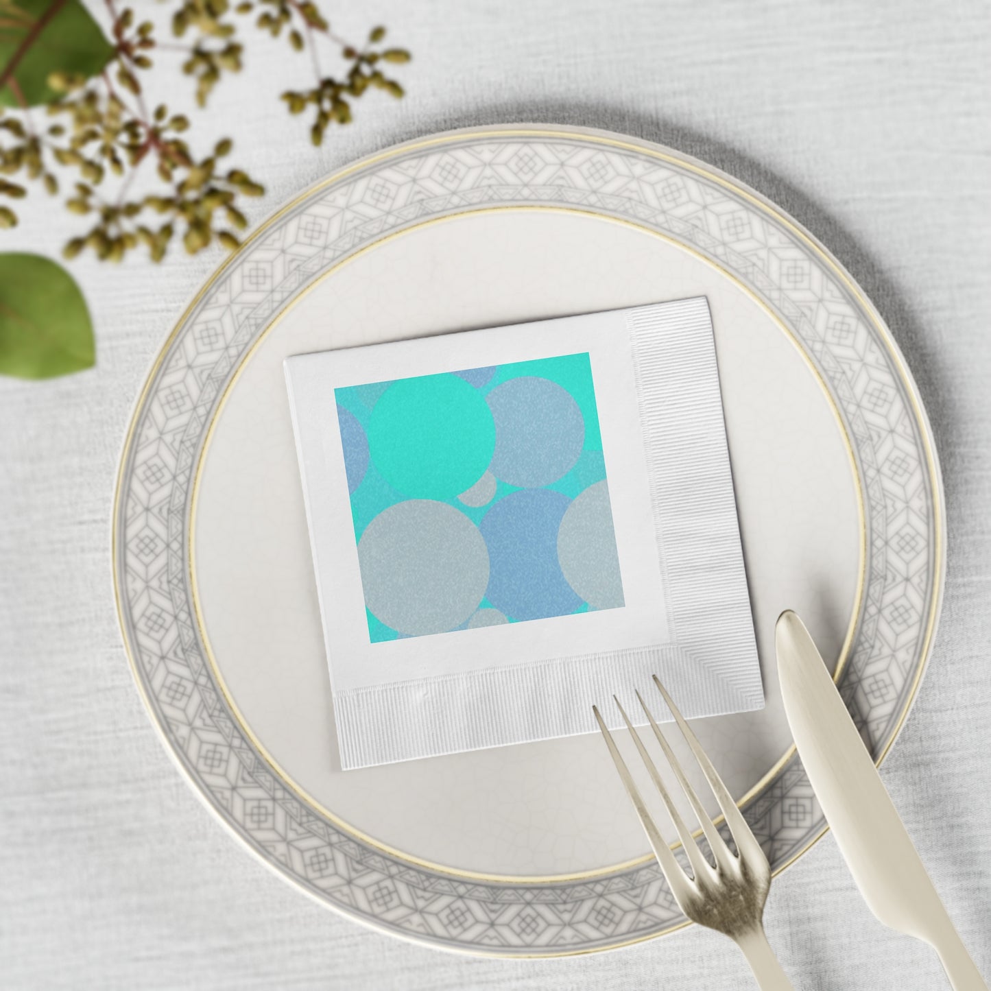Pastel Tan and Tif Patches White Coined Napkins, 4.8" x 4.8"