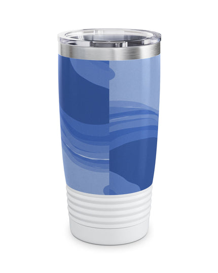 Deep Blue Wavey Ringneck Tumbler, 20oz in white