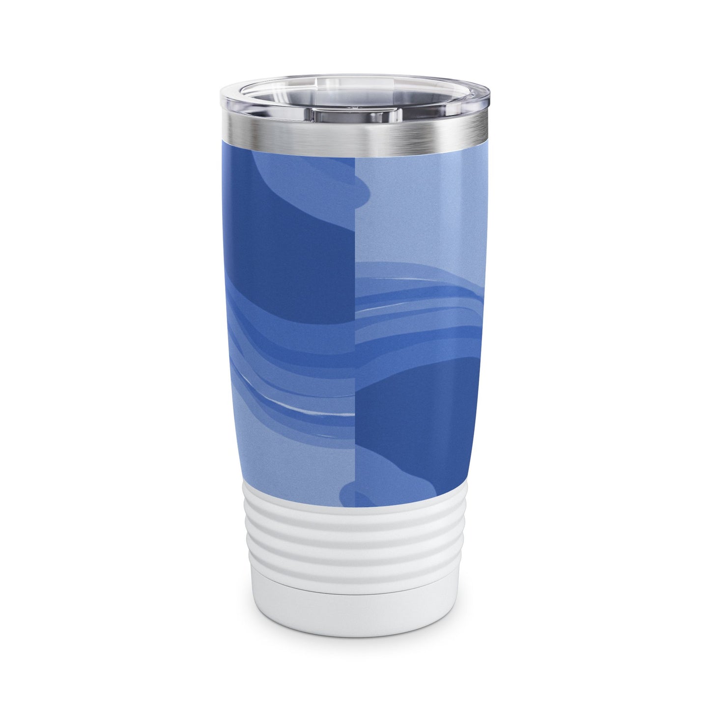 Deep Blue Wavey Ringneck Tumbler, 20oz in white, steel and black