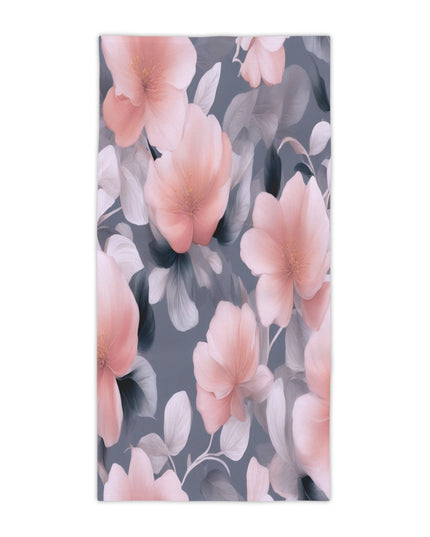 Peach and Blue Gray Floral Bunch Beach Towel, 30" x 60"