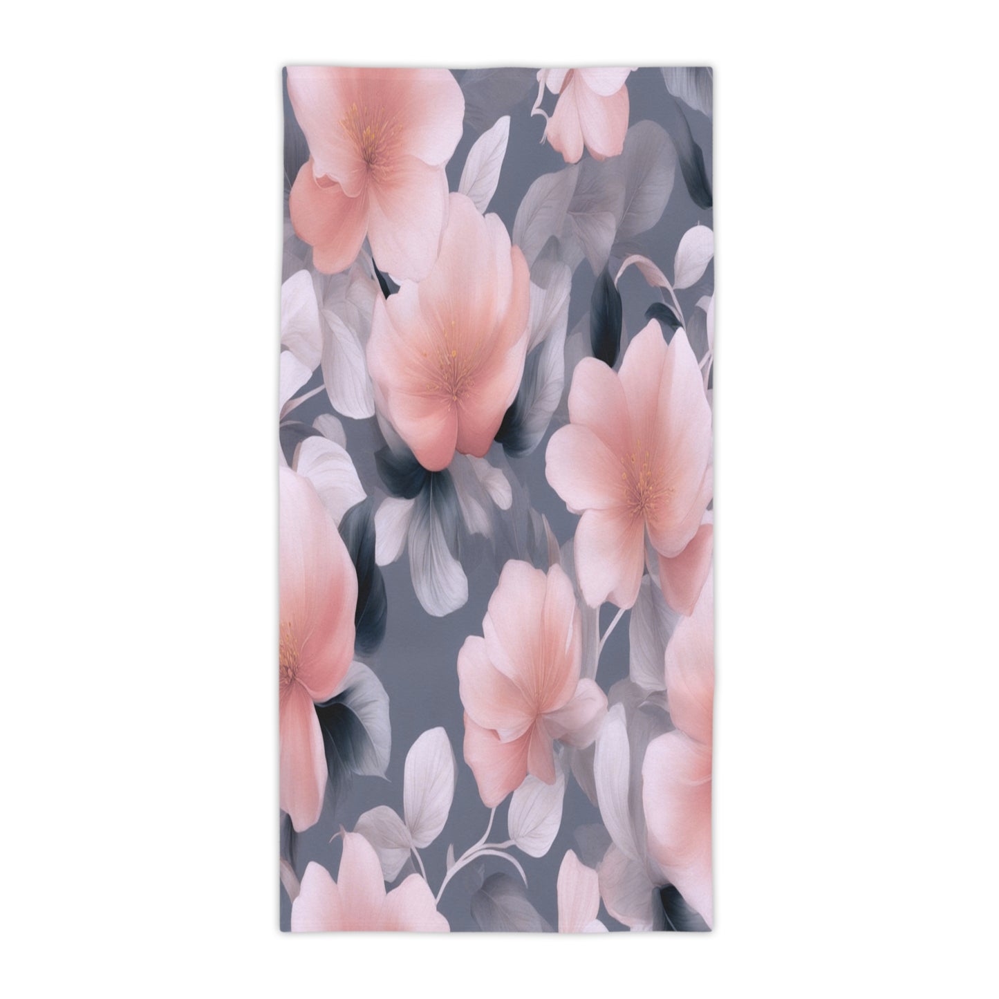 Peach and Blue Gray Floral Bunch Beach Towel, 30" x 60"