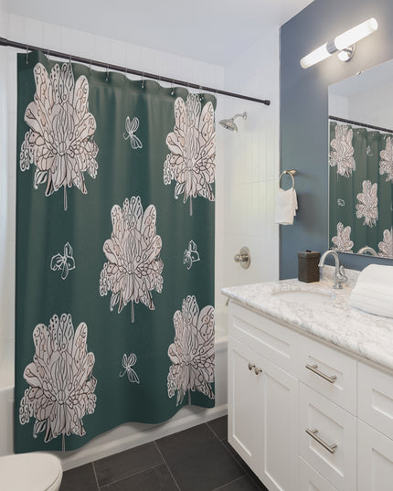 Soft White Floral Butterflies Shower Curtain, 71" x 74"