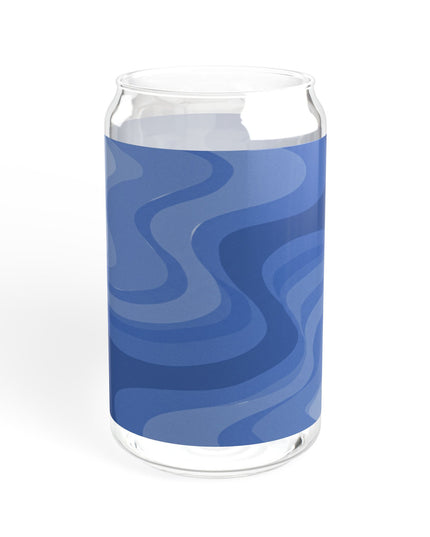 Deep Blue Wavey Sipper Glass, 16oz