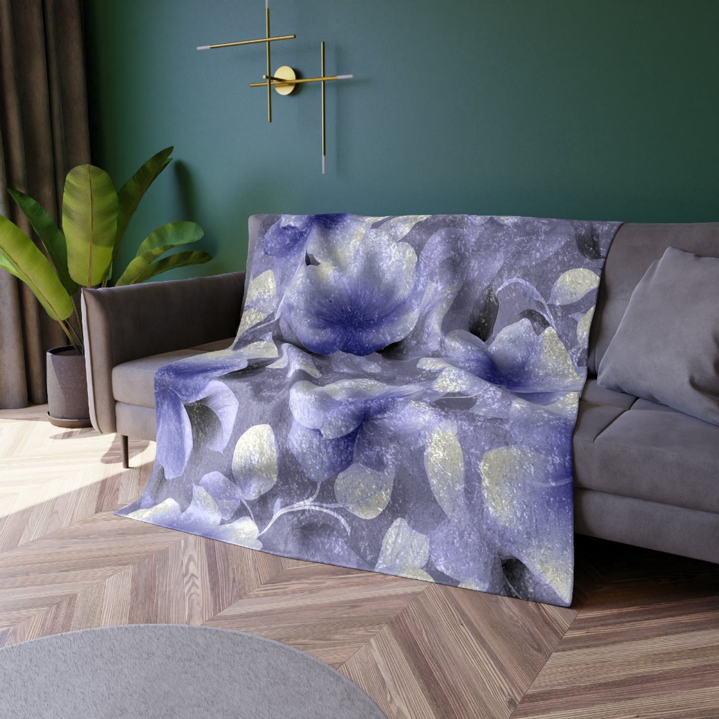 Indigo Blossom Floral Bunch Crushed Velvet Blanket, 50" x 60"