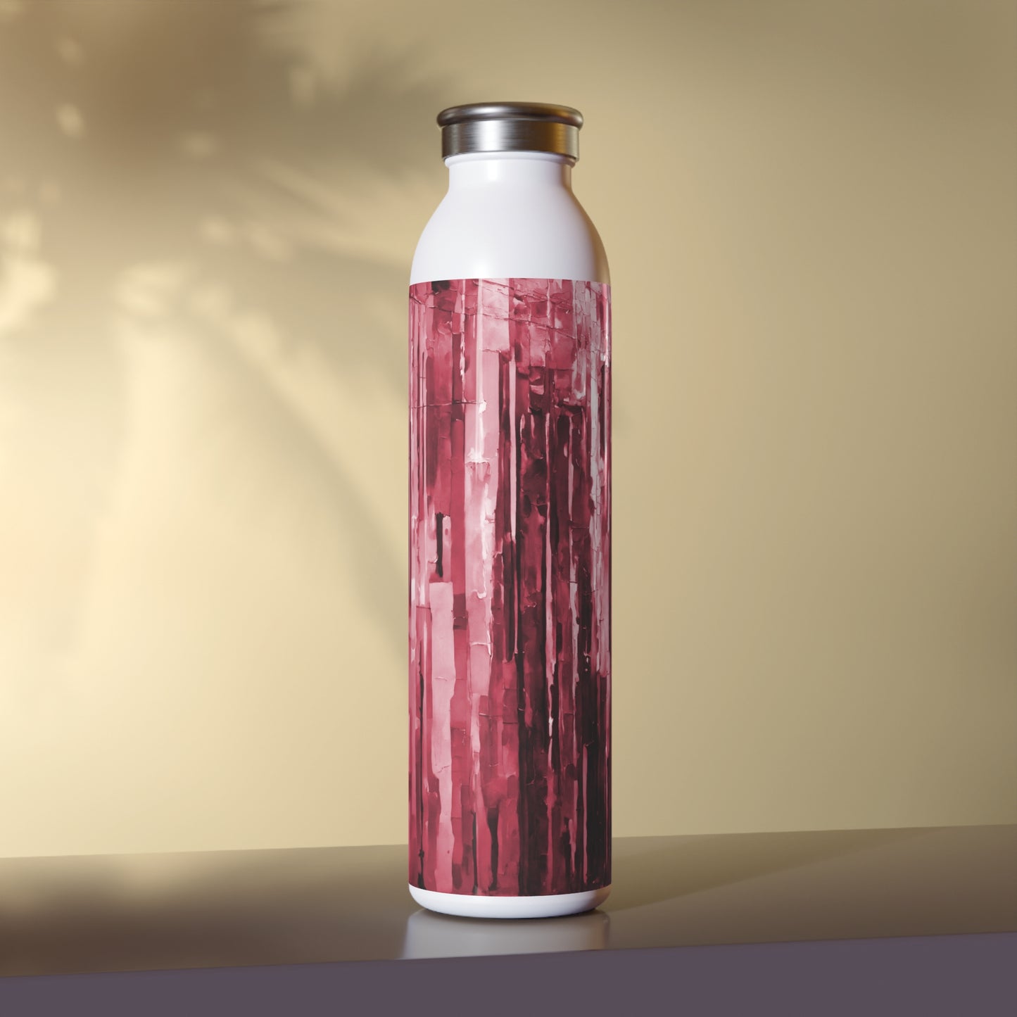 Striped Ruby Slim Water Bottle, 20 oz White
