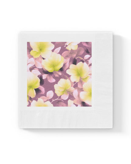 Lemon Blossom Floral Bunch White Coined Napkins, 6.5" x 6.5"