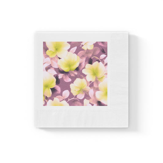 Lemon Blossom Floral Bunch White Coined Napkins, 6.5" x 6.5"