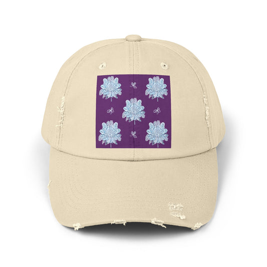 Blue Floral Butterflies Unisex Distressed Cap