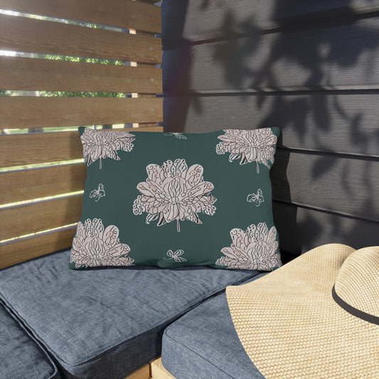 Soft White Floral Butterflies 20" x 14" Outdoor Pillow