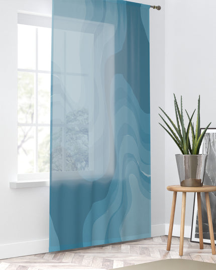 Sky Blue Wavey Sheer Window Curtain, 50" x 84", partially transparent