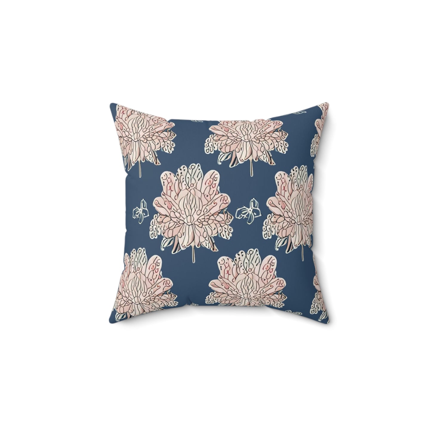 Rose White Floral Butterflies 14" x 14" Faux Suede Square Pillow