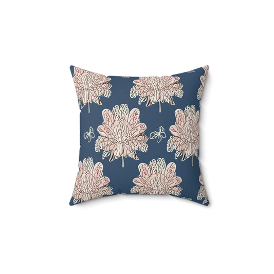 Rose White Floral Butterflies 14" x 14" Faux Suede Square Pillow
