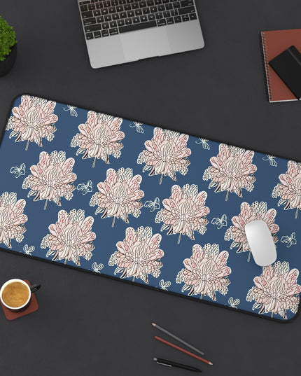 Rose White Floral Butterflies 16" x 32" Desk Mat
