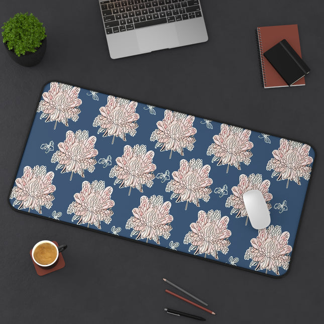 Rose White Floral Butterflies 16" x 32" Desk Mat