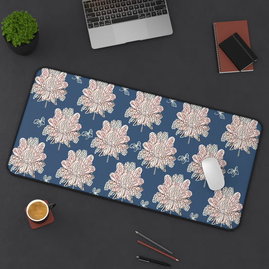 Rose White Floral Butterflies 16" x 32" Desk Mat
