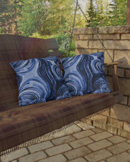 Uzi Spiral Deep Blue Outdoor Pillow, 18" x 18"