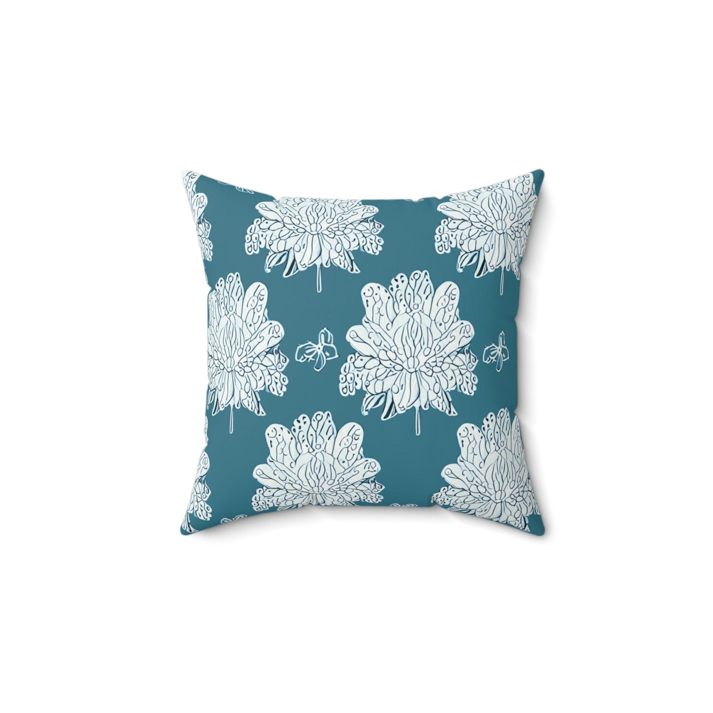 Tif Green White Floral Butterflies 14" x 14" Faux Suede Square Pillow