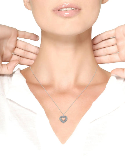 .925 Sterling Silver 1.0 Cttw Baguette and Round Diamond  Heart Pendant 18" Necklace (H-I Color, I3 Clarity)