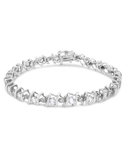 .925 Sterling Silver Lab-Grown Birthstone and 1/6 Cttw Round Diamond Tennis Bracelet (H-I Color, I1-I2 Clarity)