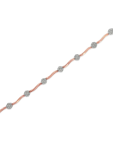 .925 10k Rose Gold Over Sterling Silver 1.0 cttw Diamond Floral Link Bracelet (I-J Color,I3 Clarity)