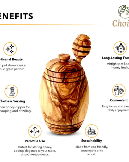Olive Wood Honey Pot w/Honey Dipper