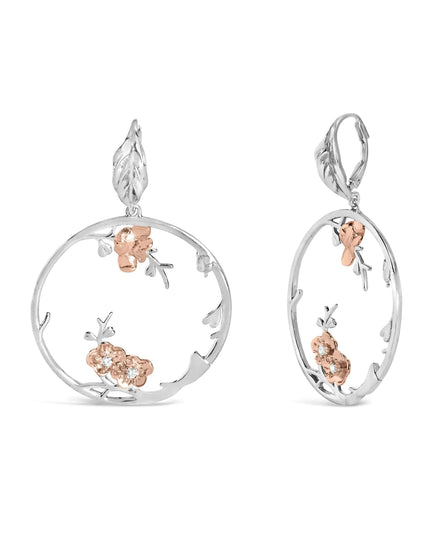Rose Gold Plated .925 Sterling Silver 1/10 Cttw Diamond Floral Hoop Earrings (I-J Color, SI1-SI2 Clarity)