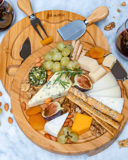Bamboo Cheese Board Set - 10 Inch With Knife, Drawer