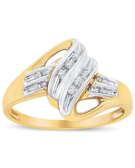 10K Yellow and White Gold 1/15 Cttw Round-Cut Diamond Bypass Ring (I2 Color, I-J Clarity)