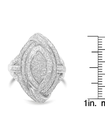 .925 Sterling Silver & 1-1/8 Cttw Diamond Marquise Shaped Cluster Triple Halo Knot Cocktail Fashion Ring (I-J Color, I2-I3 Clarity)