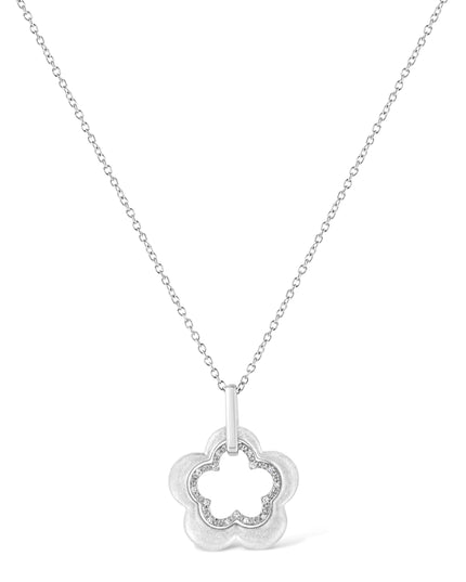 Matte Finished .925 Sterling Silver Diamond Accent Double Flower Shape 18" Satin Finished Pendant Necklace (I-J Color, I1-I2 Clarity)