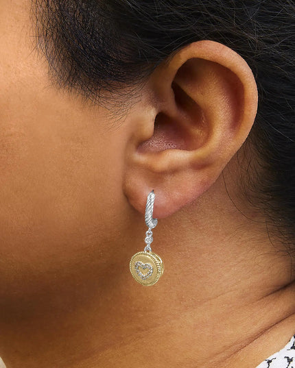 18K Yellow Gold Plated .925 Sterling Silver 1/8 Cttw Diamond Heart Medallion Drop and Dangle Earring (I-J Color, SI1-SI2 Clarity)